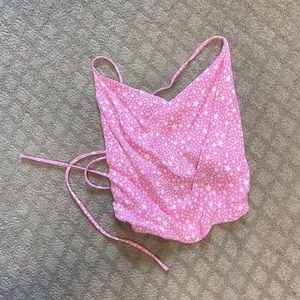 Pink and white star cowl neck open criss cross back top